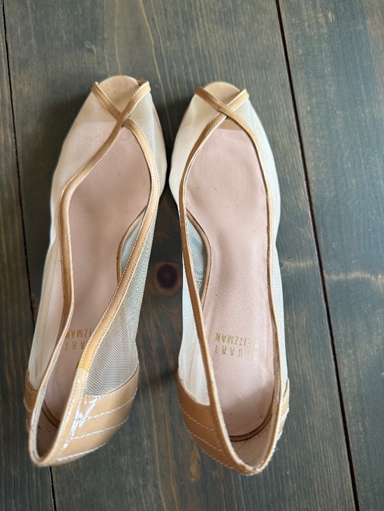 Stuart Weitzman Cream Mesh Peep-toe heels, made in Spain, size 8 - Picture 1 of 6